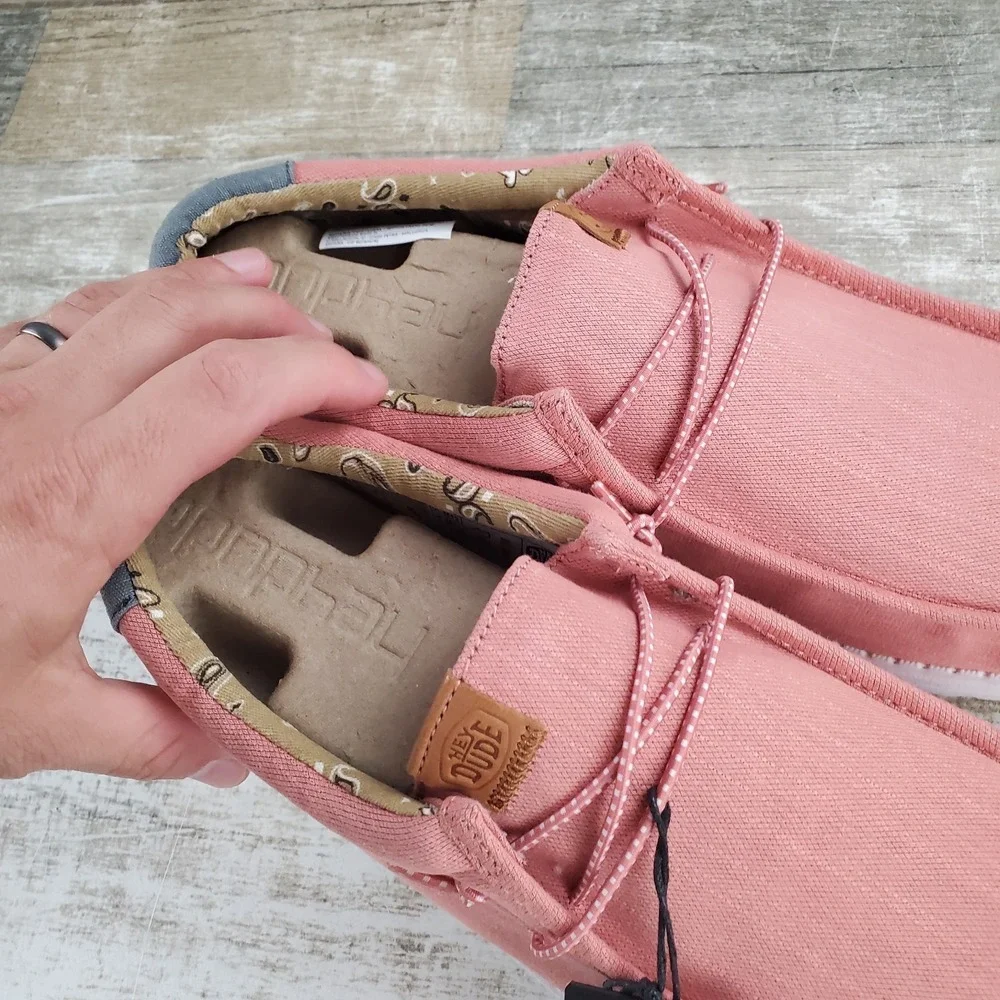 Hey Dude Wally Washed Canvas Mens Shoes 12 Slip On Loafers Comfort Pink